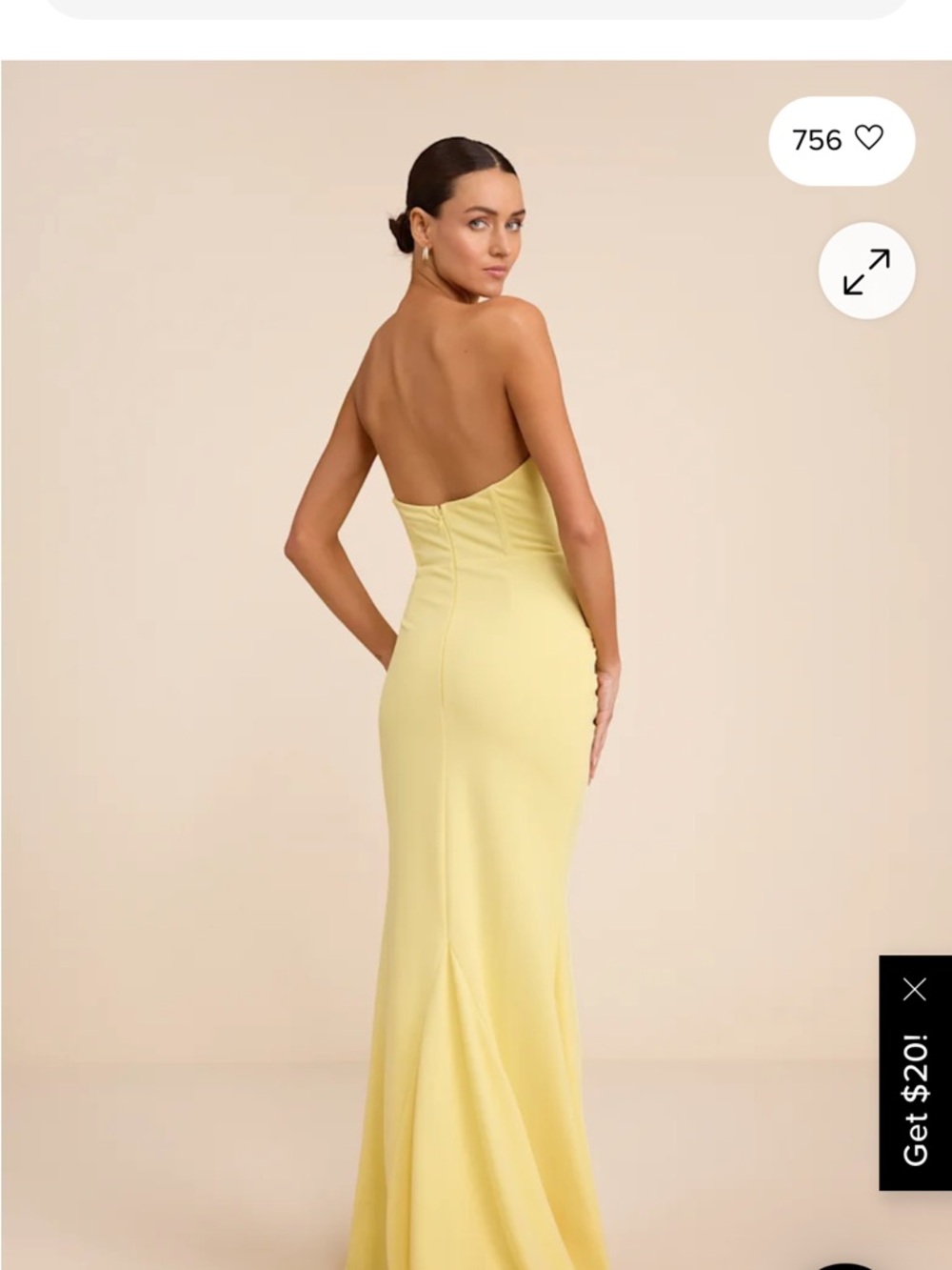 Lulu's Strapless Lemon Yellow Mermaid Gown - Picture 4 of 7